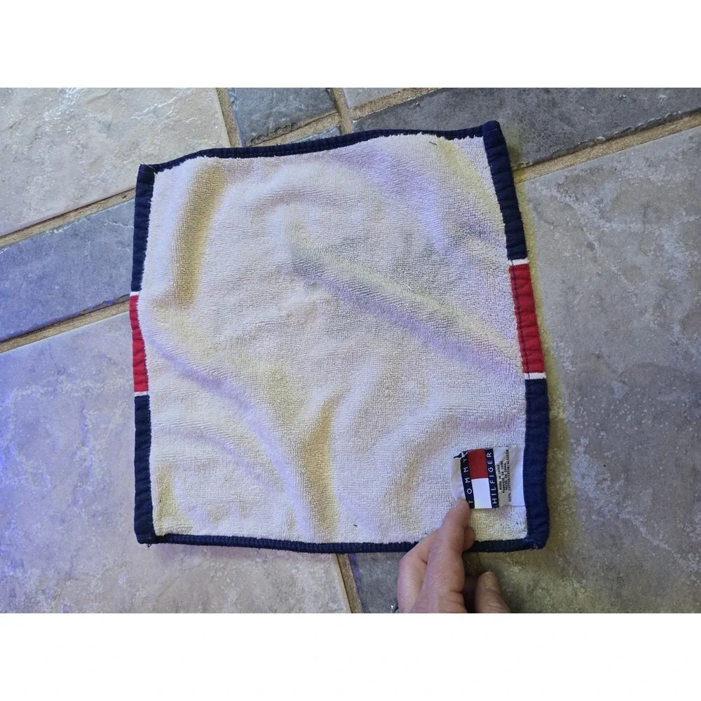 Vintage 90s Tommy Hilfiger Navy Blue & Red Cotton Washcloth